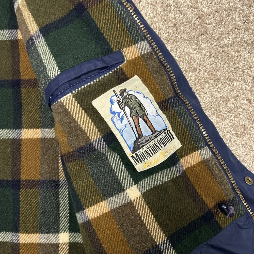 Vintage‎ Eddie Bauer Wool Plaid Lined Mountain Parka Men Size XL Blue Gorpcore